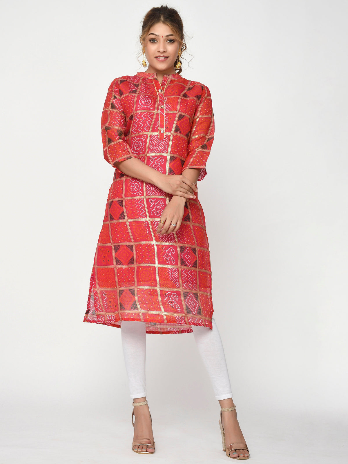 Women Peach & Pink Floral Straight Amoli Kurta