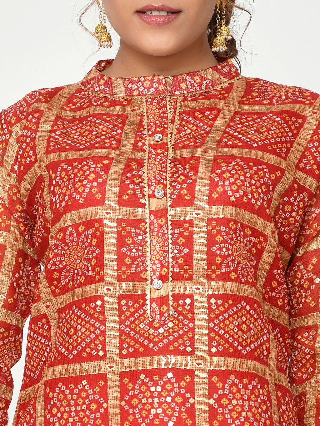 Women Orange & Yellow Chunari Bandhej Straight Aria Kurta