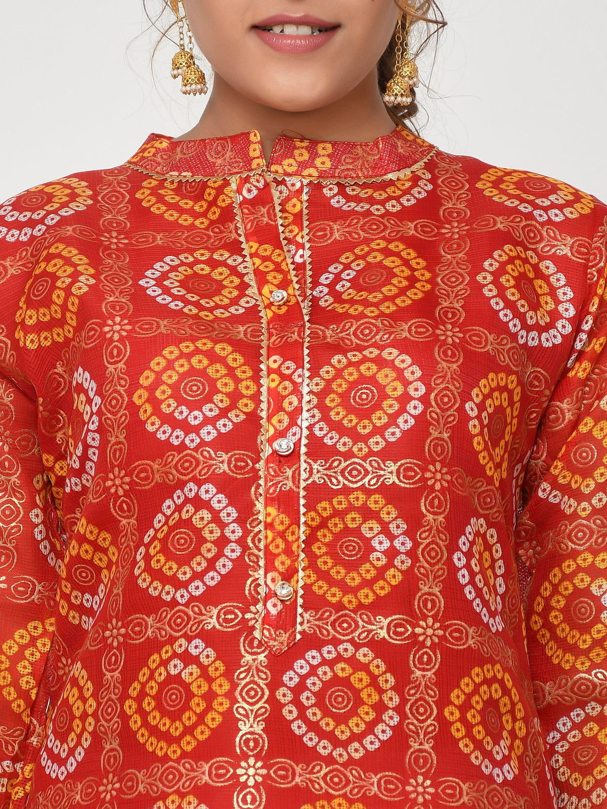 Women Orange & Gold Leheriya Straight Amani Kurta