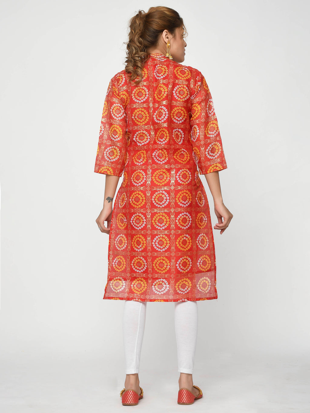 Women Orange & Gold Leheriya Straight Amani Kurta