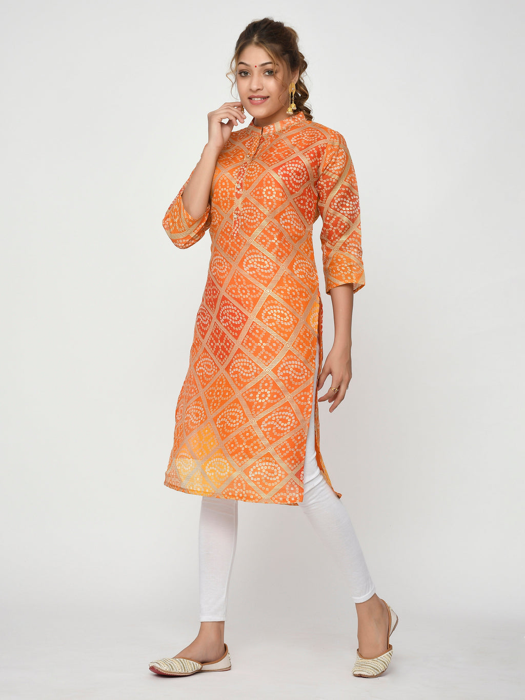 Women Peach & Pink Floral Straight Advaita Kurta