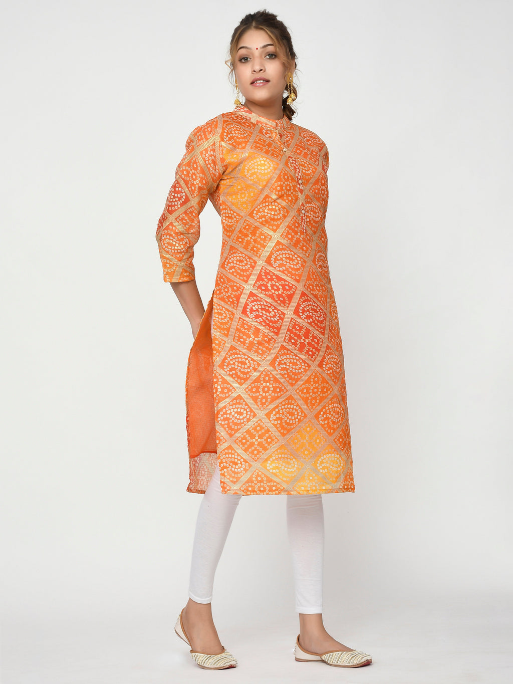 Women Peach & Pink Floral Straight Advaita Kurta