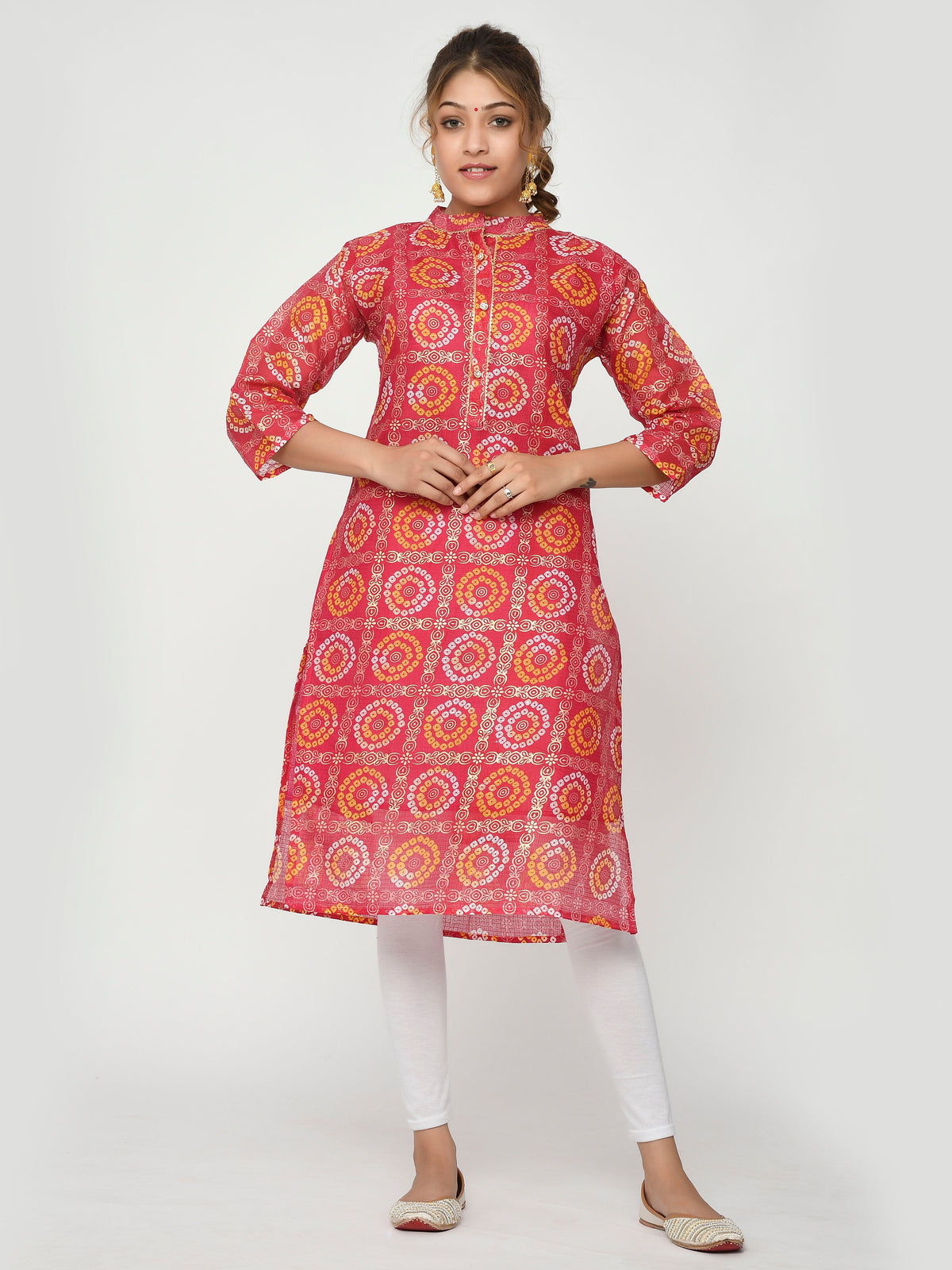 Women Green & Golden Leheriya Printed Straight Aakhya Kurta