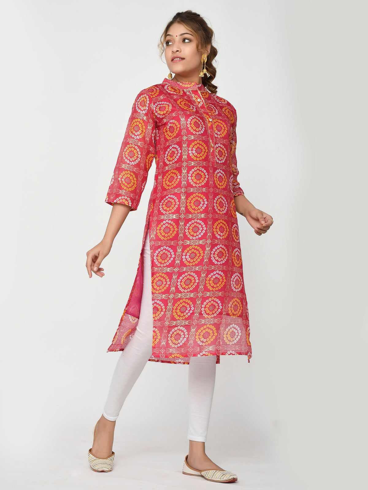 Women Green & Golden Leheriya Printed Straight Aakhya Kurta