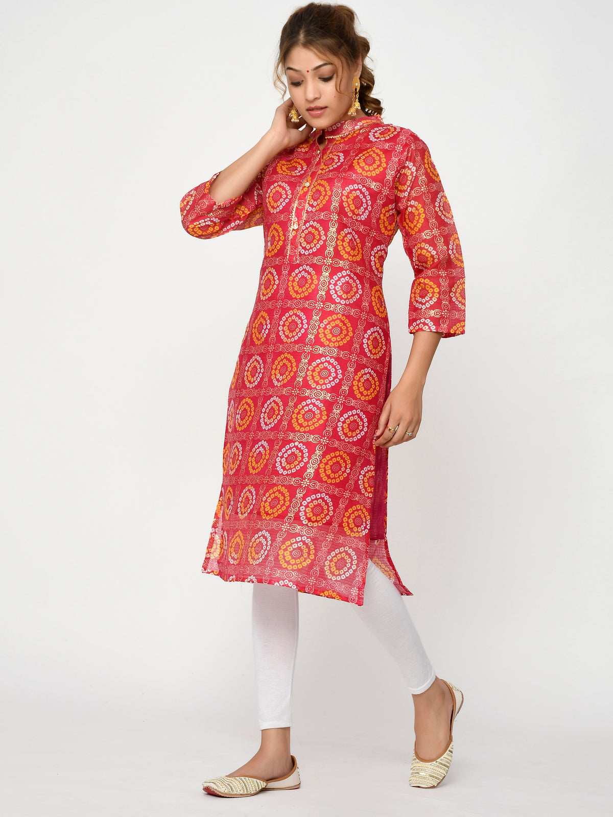 Women Green & Golden Leheriya Printed Straight Aakhya Kurta