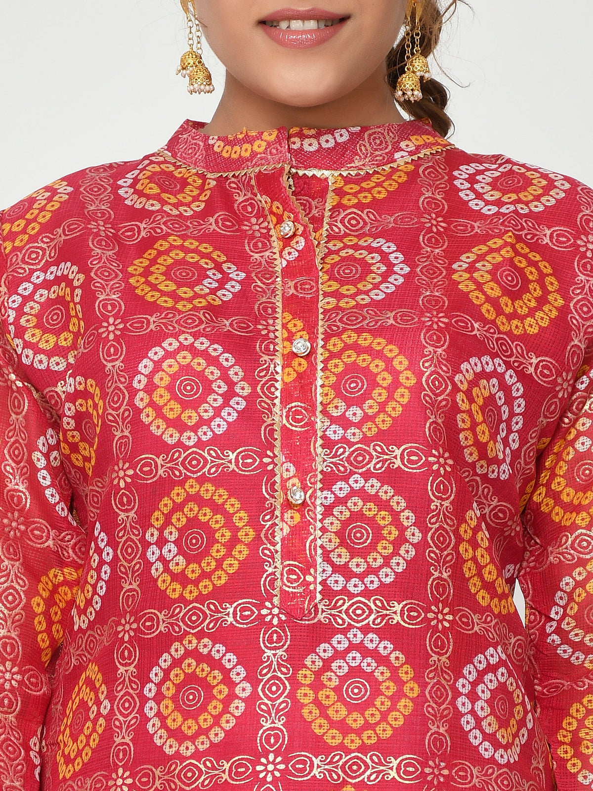 Women Green & Golden Leheriya Printed Straight Aakhya Kurta