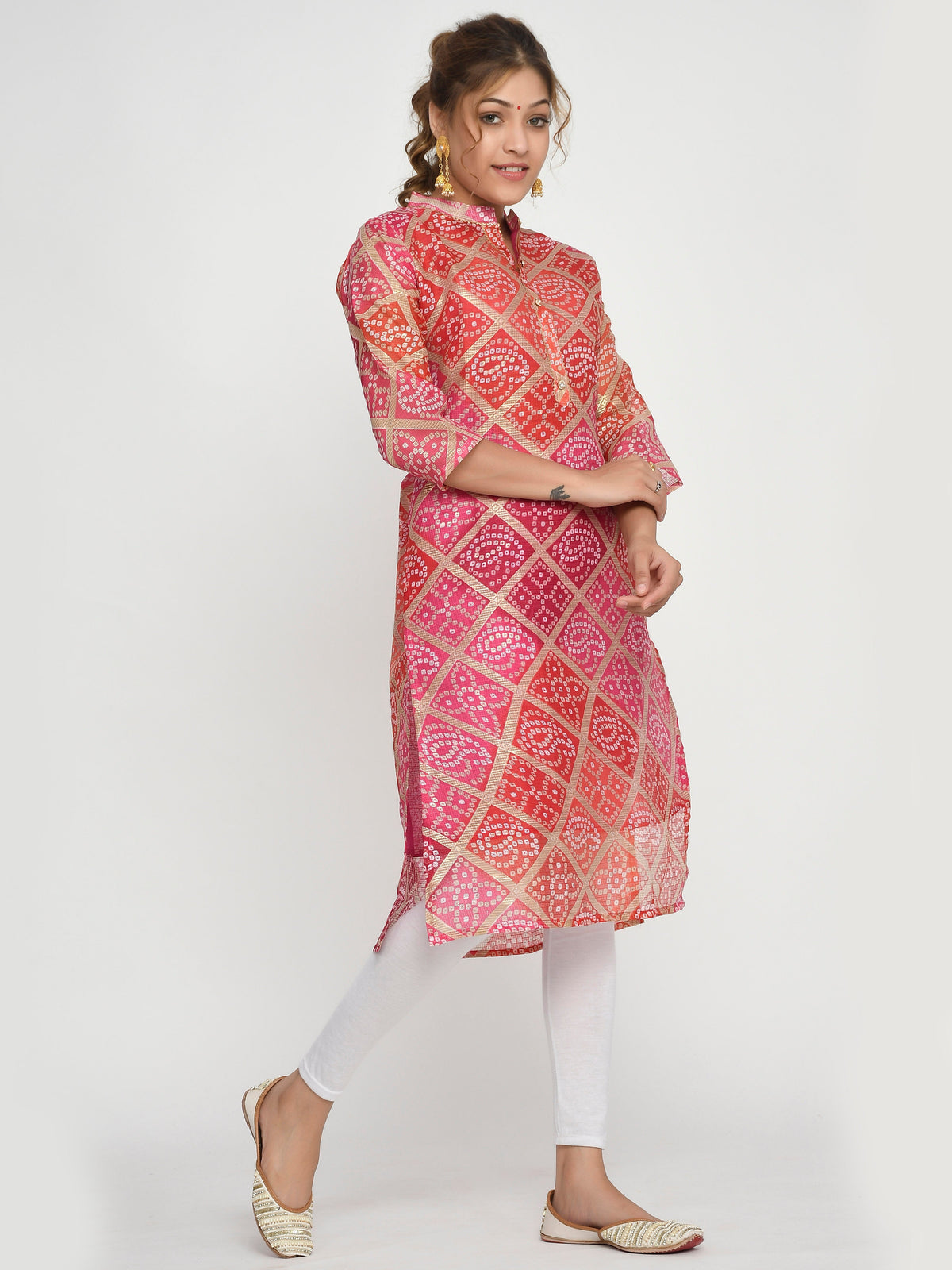 Women Green & Pink Floral Straight Agnes Kurta