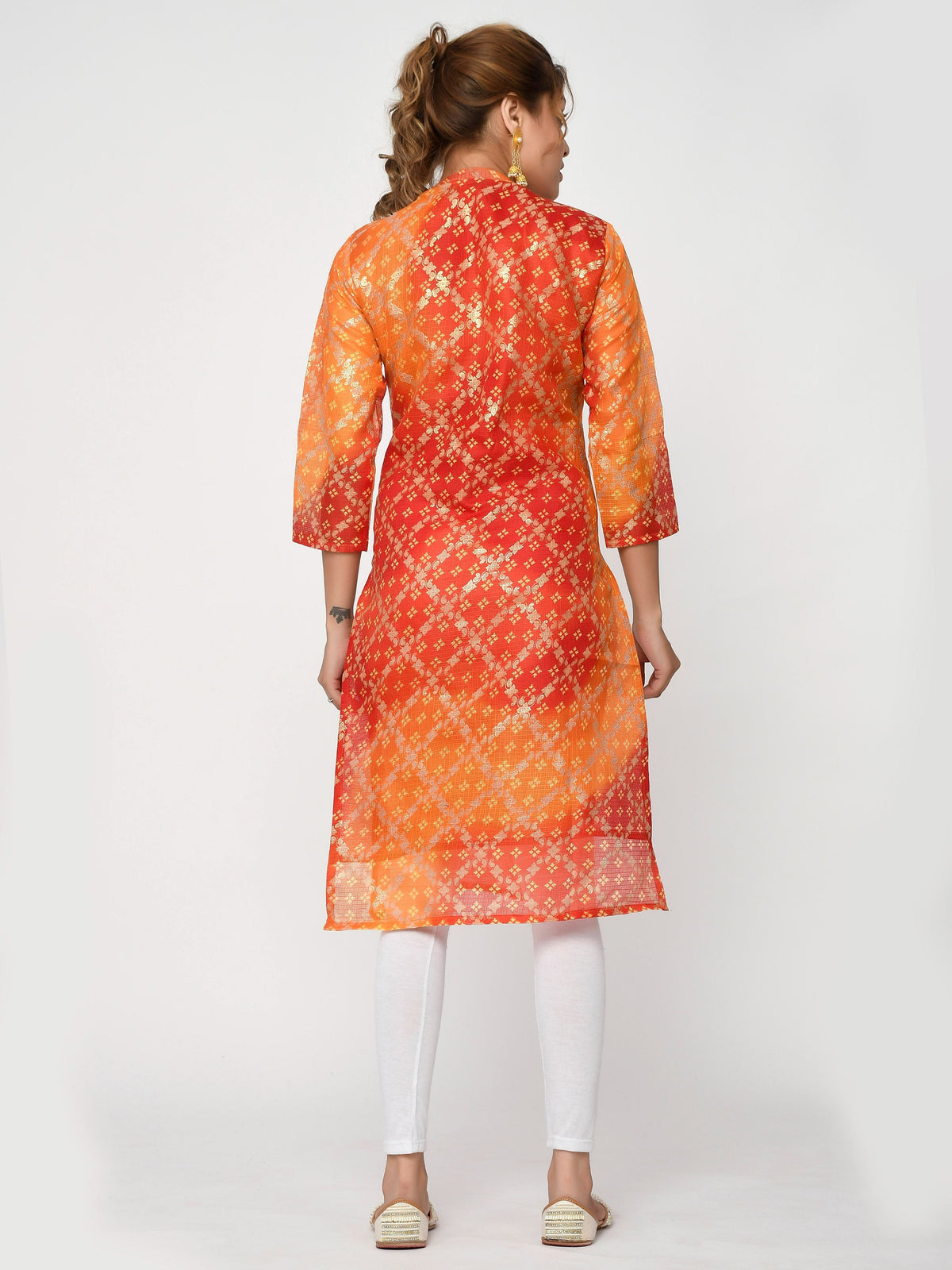 Women Pink & Yellow Chunari Bandhej Straight Adwitiya Kurta