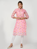 Women Peach & Pink Floral Straight Adiya New Kurta