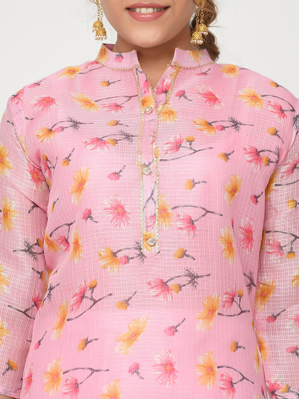 Women Peach & Pink Floral Straight Adiya New Kurta