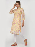 Women Green & Pink Floral Straight Akula Kurta