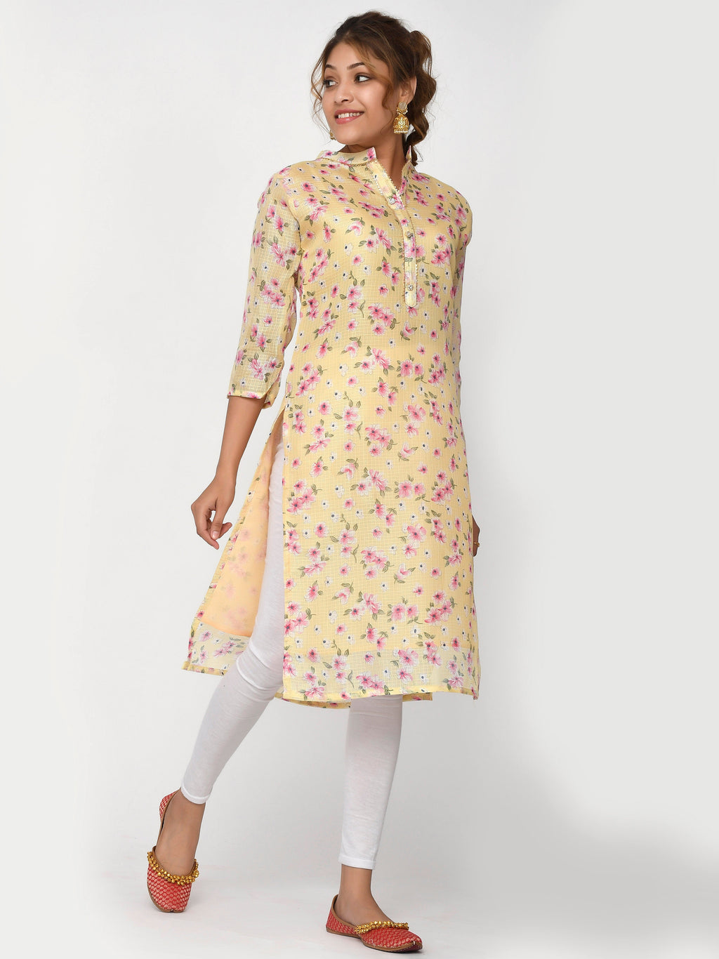 Women Green & Pink Floral Straight Akula Kurta