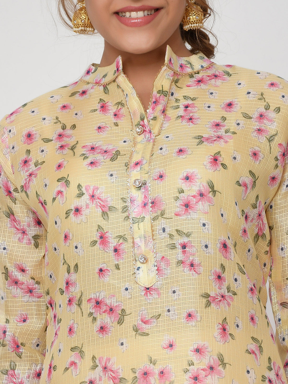 Women Green & Pink Floral Straight Akula Kurta