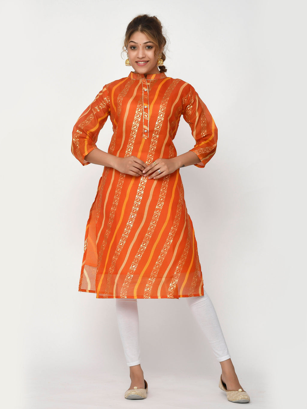 Women Peach & Pink Floral Straight Abhitha Kurta