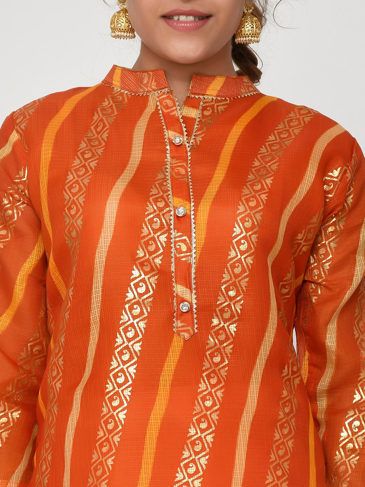 Women Peach & Pink Floral Straight Abhitha Kurta