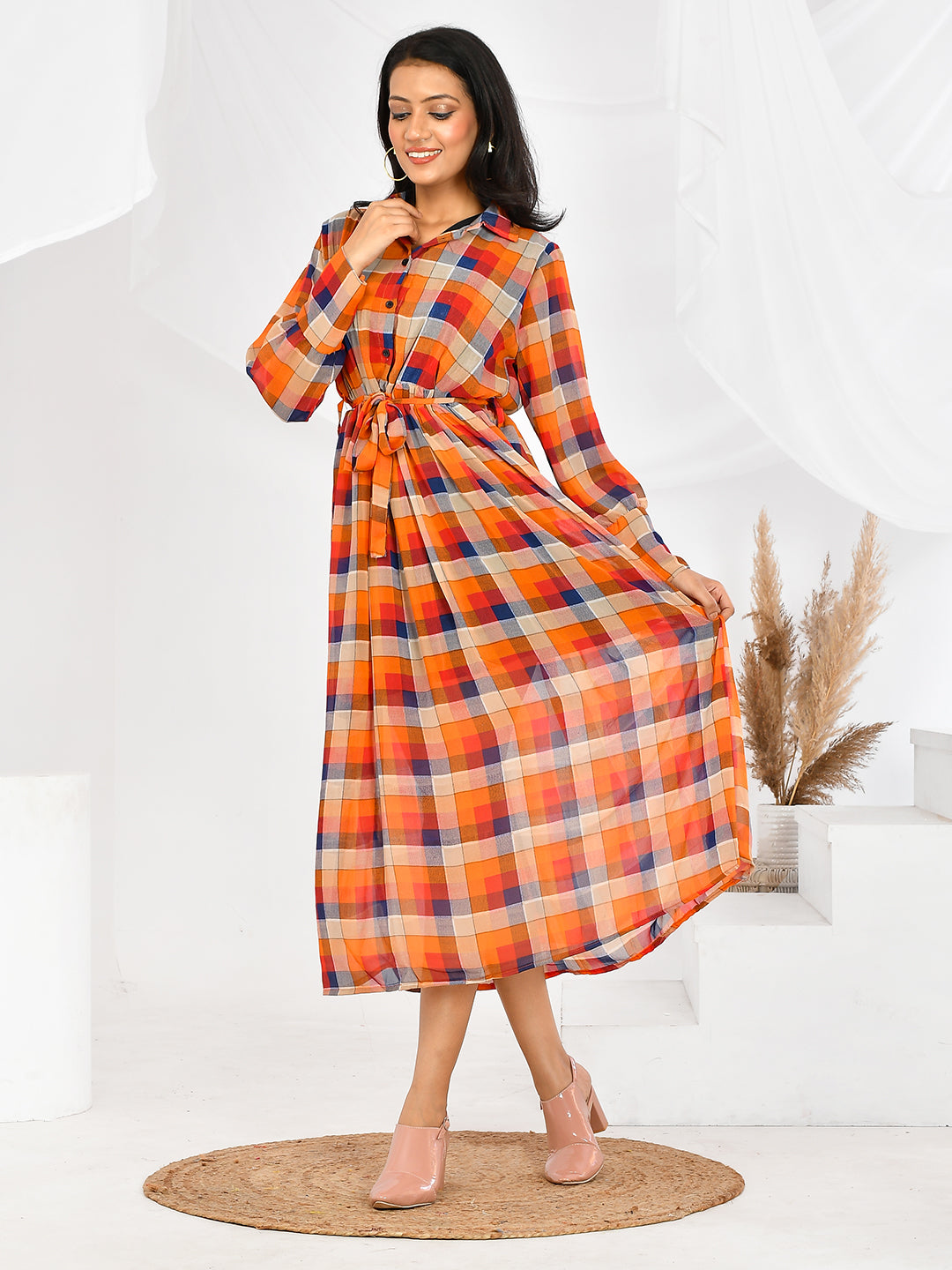 Red Checks Western Dresses for women & girls for party