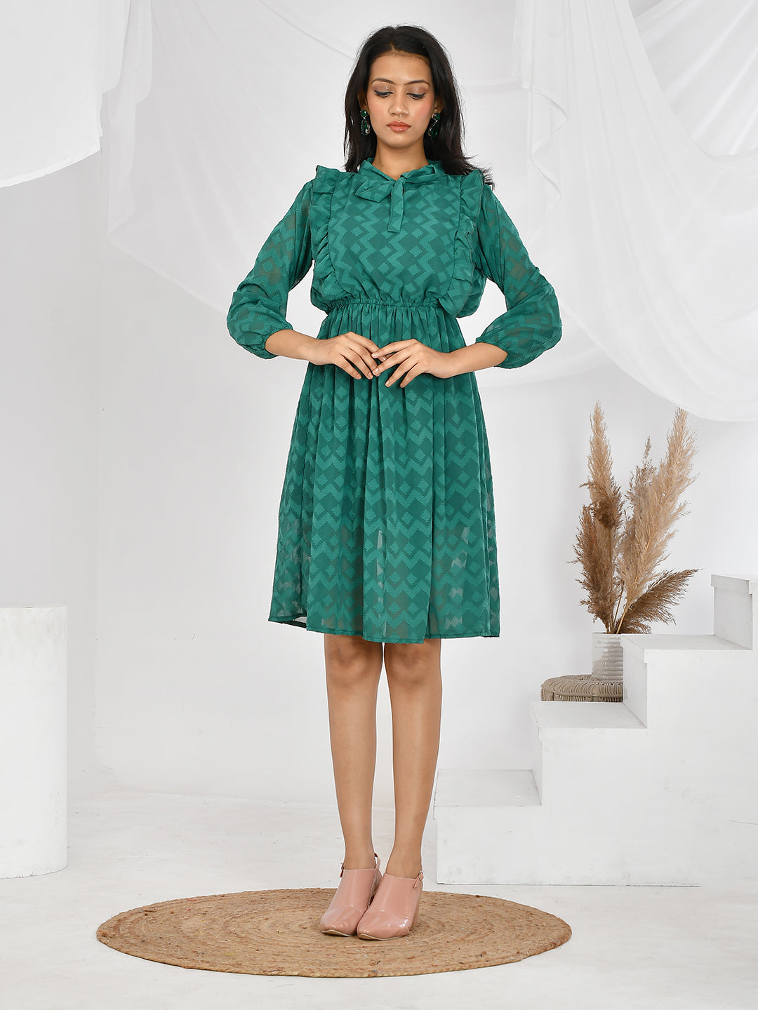 Green Printed party wear western dresses for girls & women